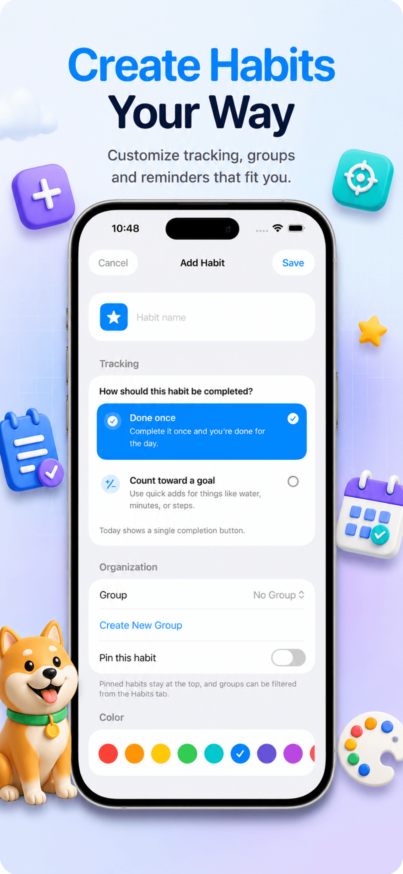 Create Habit screen in Dailo